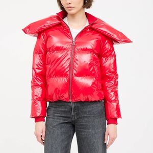 LIKE NEW Alice + Olivia Shiny Ruby Red Pillow Collar Puffer Jack Size XS